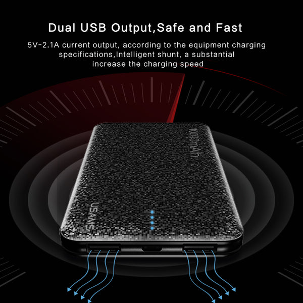 Power bank for xiaomi Mi, USAMS Power Bank Ultra Slim 10000mAh Powerbank for iPhone 4 5 6 7 SE Mobile Phone External Battery